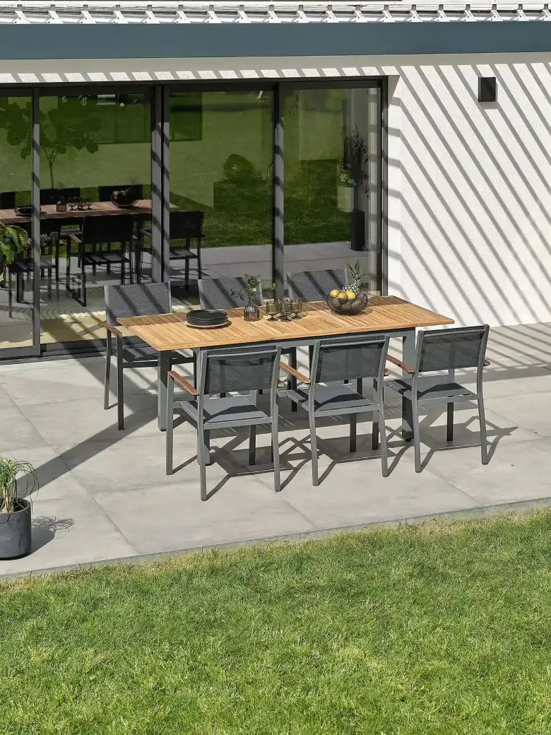 Ensemble repas de jardin 6 places alu et acacia - gris anthracite