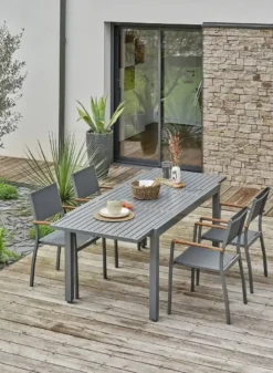Ensemble repas de jardin 4 places aluminium - gris anthracite