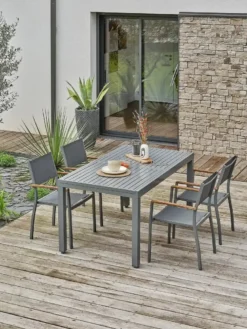 Ensemble repas de jardin 4 places aluminium - gris anthracite