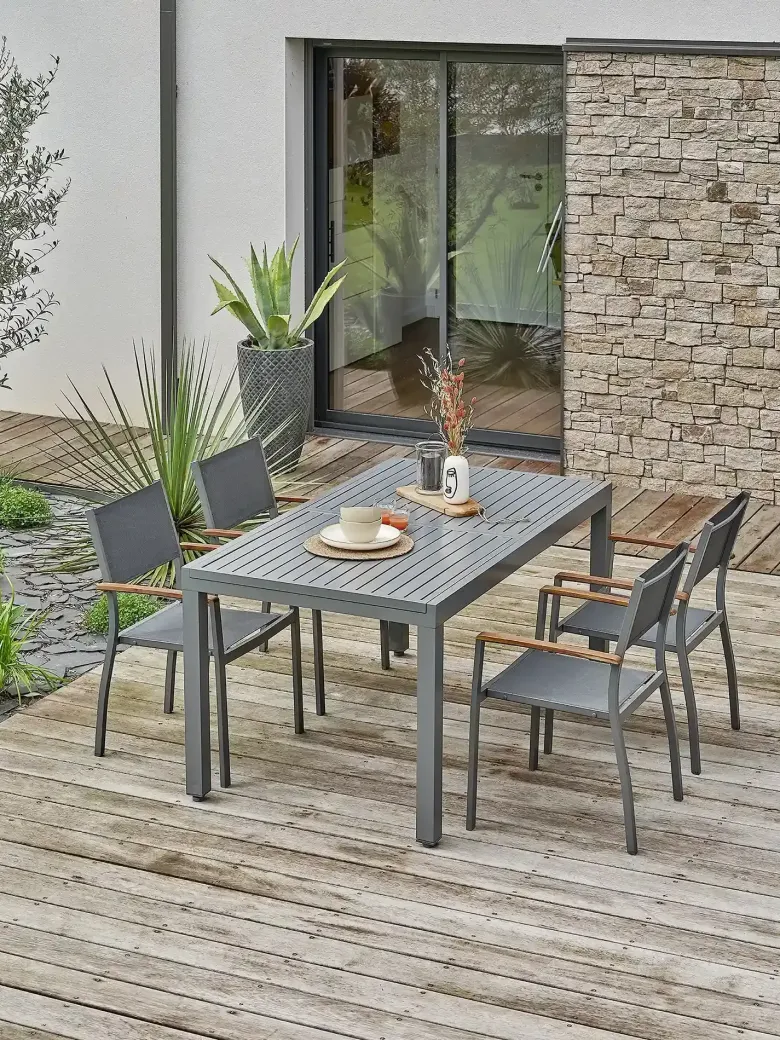 Ensemble repas de jardin 4 places aluminium - gris anthracite