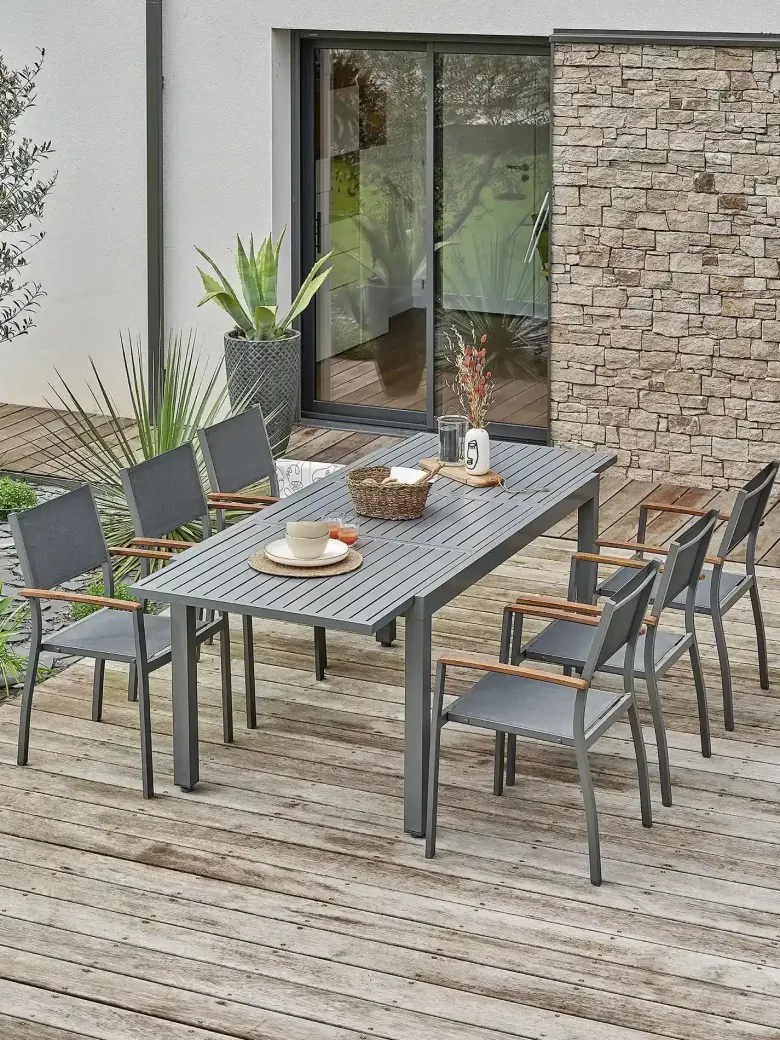 Ensemble repas de jardin 6 places aluminium - gris anthracite