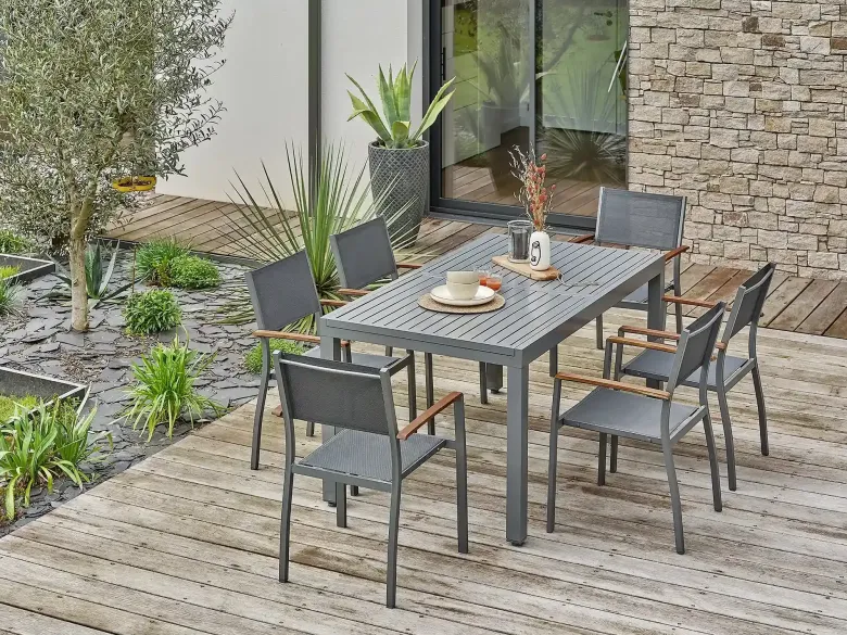 Ensemble repas de jardin 6 places aluminium - gris anthracite
