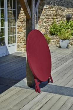 Ensemble repas de jardin rond 4 places en aluminium - rouge carmin
