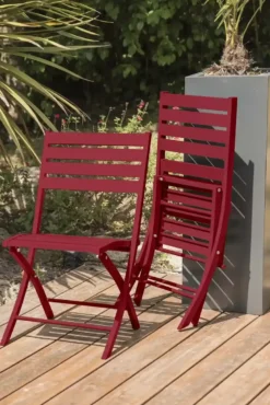 Ensemble repas de jardin rond 4 places en aluminium - rouge carmin