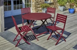 Ensemble repas de jardin rond 4 places en aluminium - rouge carmin