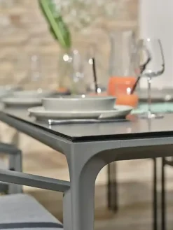 Ensemble repas jardin 6 places en céramique - gris anthracite