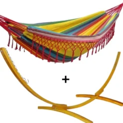 Ensemble support bois avec hamac à franges relaxant