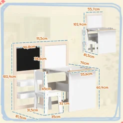 Ensemble table chaise tableaux pliables enfant multi-rangement beige blanc