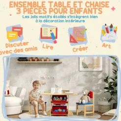Ensemble table et chaises enfant bois 4 bacs de rangement inclus