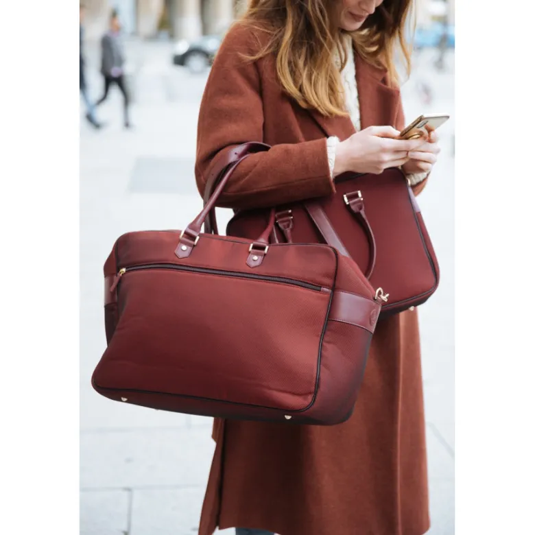E2r bagage cabine femme tissu et cuir bordeaux upcyclés giovana