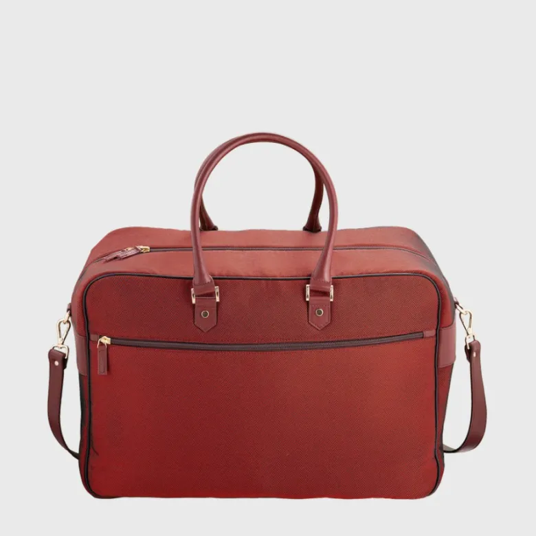 E2r bagage cabine femme tissu et cuir bordeaux upcyclés giovana