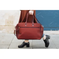 E2r bagage cabine femme tissu et cuir bordeaux upcyclés giovana