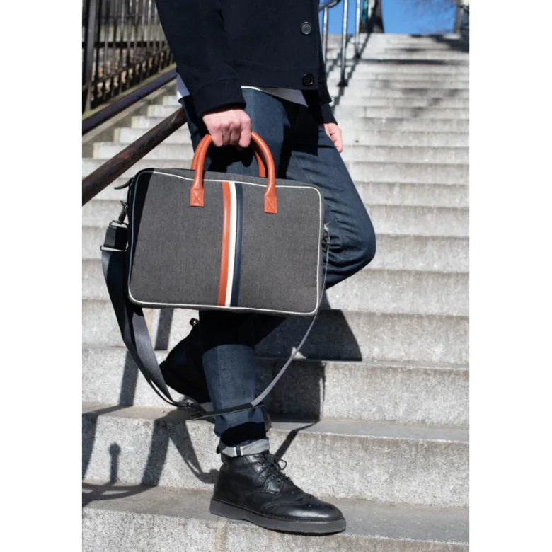 E2r sac ordinateur 15 pouces homme noir cuir et tissu enzo