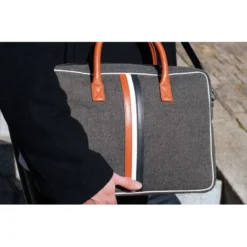E2r sac ordinateur 15 pouces homme noir cuir et tissu enzo