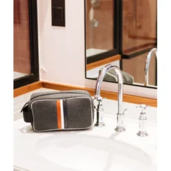 E2r trousse de toilette homme en tissu et cuir gris et vert bobby