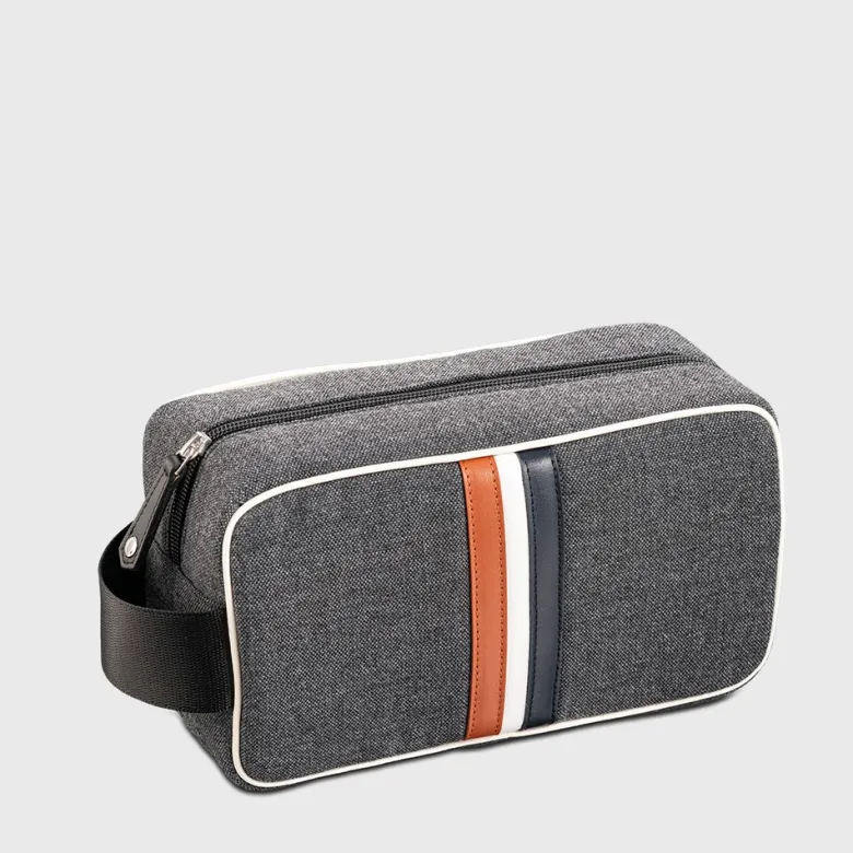 E2r trousse de toilette homme en tissu et cuir gris et vert bobby