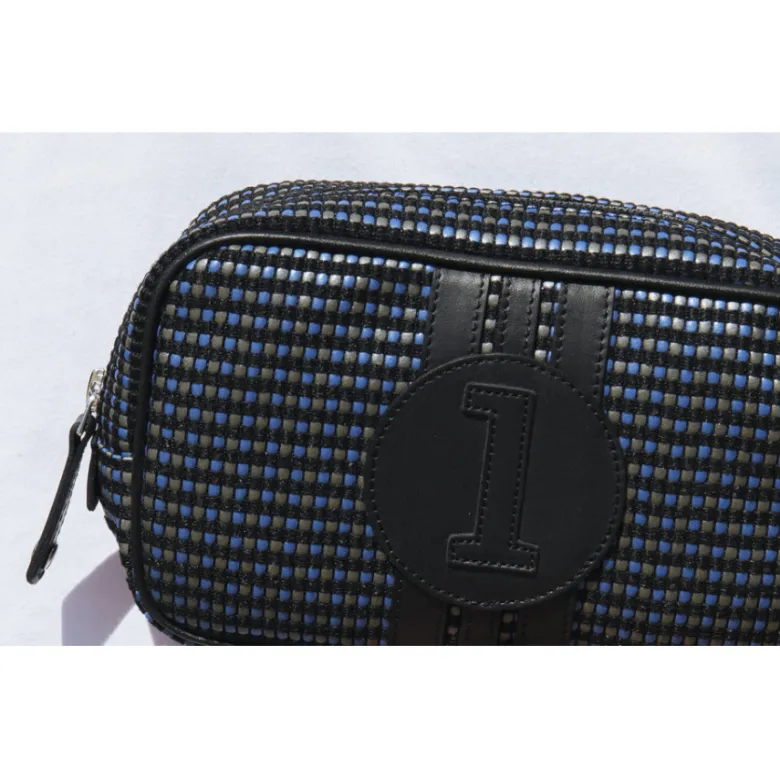 E2r trousse de toilette homme tissu et cuir gris blanc jaune bobby
