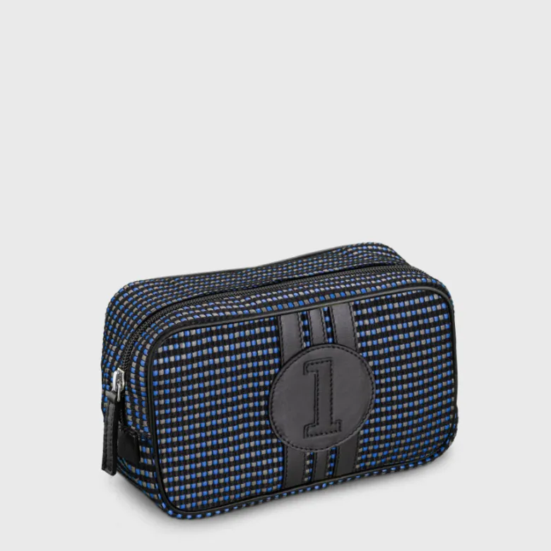 E2r trousse de toilette homme tissu et cuir gris blanc jaune bobby