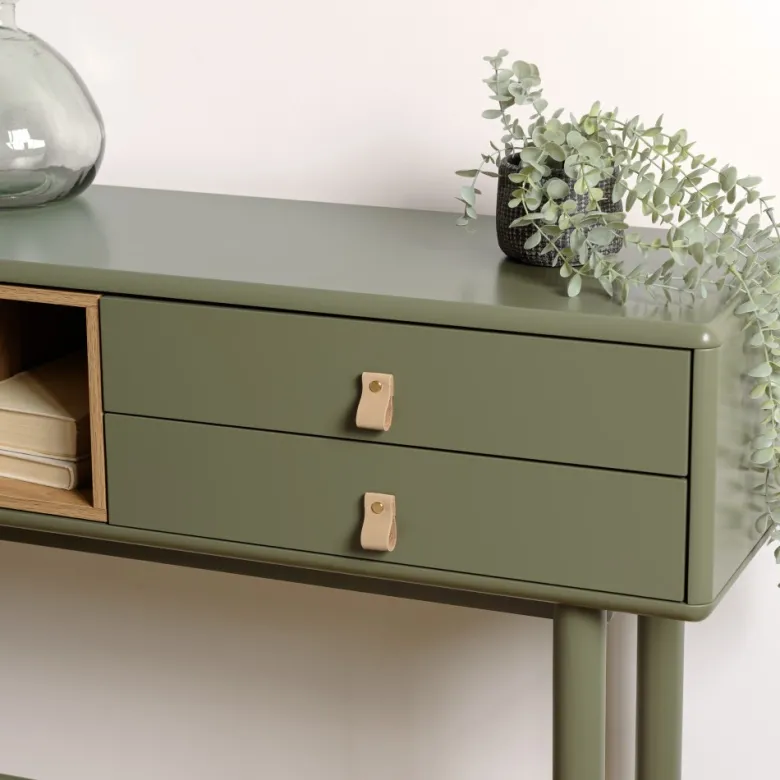 Ethan - console 3 tiroirs et 1 niche en bois naturel vert
