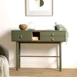 Ethan - console 3 tiroirs et 1 niche en bois naturel vert