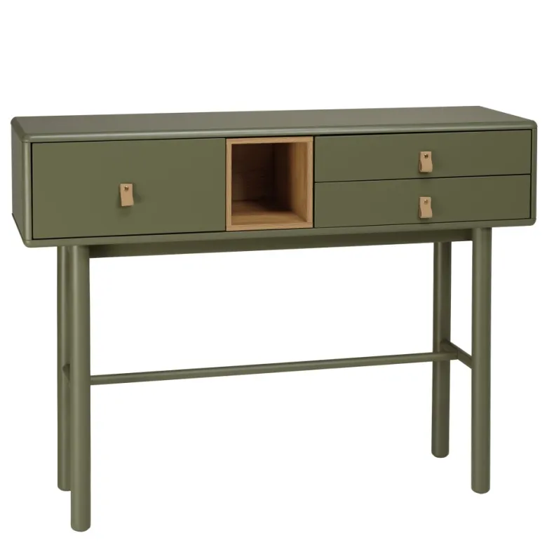 Ethan - console 3 tiroirs et 1 niche en bois naturel vert