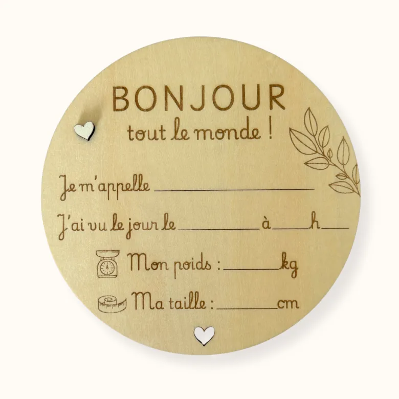 Faire part de naissance en bois à compléter