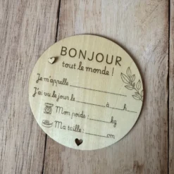 Faire part de naissance en bois à compléter