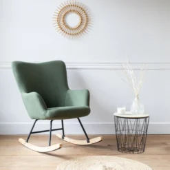 Fauteuil à bascule en tissu boucle vert kaki kaira