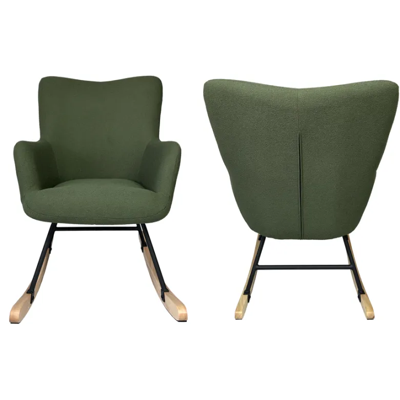 Fauteuil à bascule en tissu boucle vert kaki kaira