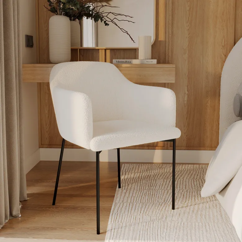 Fauteuil blanc en tissu effet laine bouclette - glam