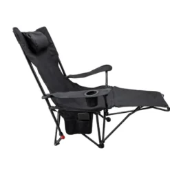 Fauteuil de camping inclinable 3 positions, repose-pied détachable noir