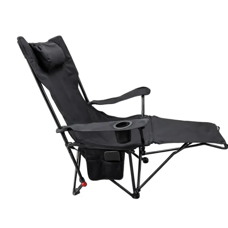 Fauteuil de camping inclinable 3 positions, repose-pied détachable noir