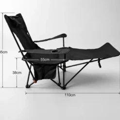 Fauteuil de camping inclinable 3 positions, repose-pied détachable noir