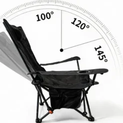 Fauteuil de camping inclinable 3 positions, repose-pied détachable noir