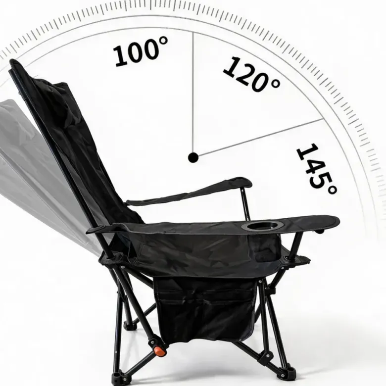 Fauteuil de camping inclinable 3 positions, repose-pied détachable noir