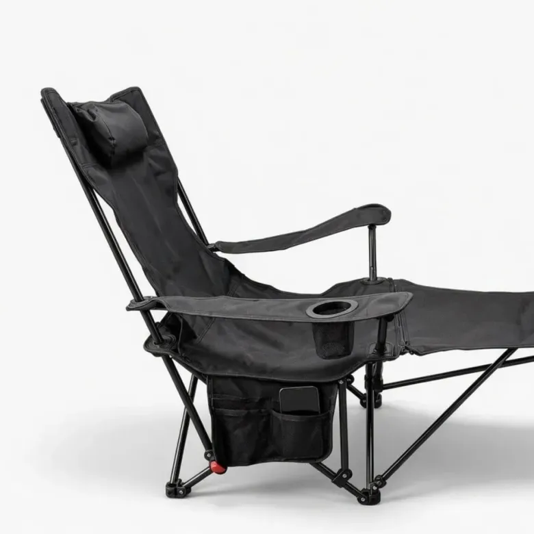 Fauteuil de camping inclinable 3 positions, repose-pied détachable noir