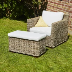 Fauteuil de jardin kubu naturel et pouf