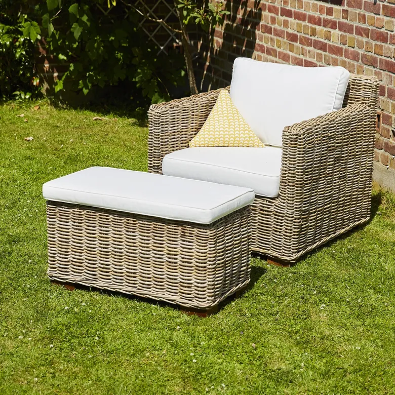 Fauteuil de jardin kubu naturel et pouf