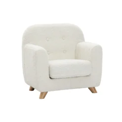 Fauteuil enfant en tissu effet laine bouclée blanc et bois clair norkid