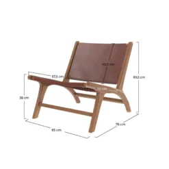 Fauteuil en teck et cuir lisse marron - kuna