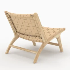 Fauteuil en teck et cuir tressé beige - kuna