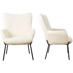 Fauteuil en tissu bouclette écru avec repose-pieds eira
