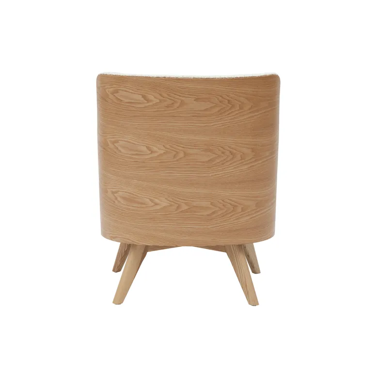 Fauteuil en tissu effet laine bouclée blanc cassé et bois clair valmy