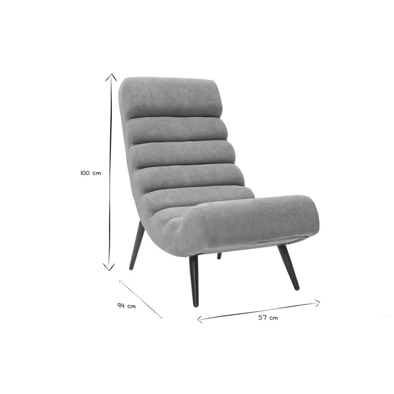 Fauteuil en tissu effet velours gris et métal noir taylor