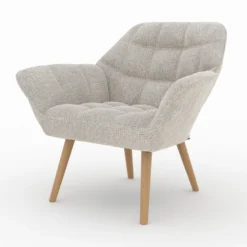 Fauteuil en tissu gris clair et pieds en bois - simba