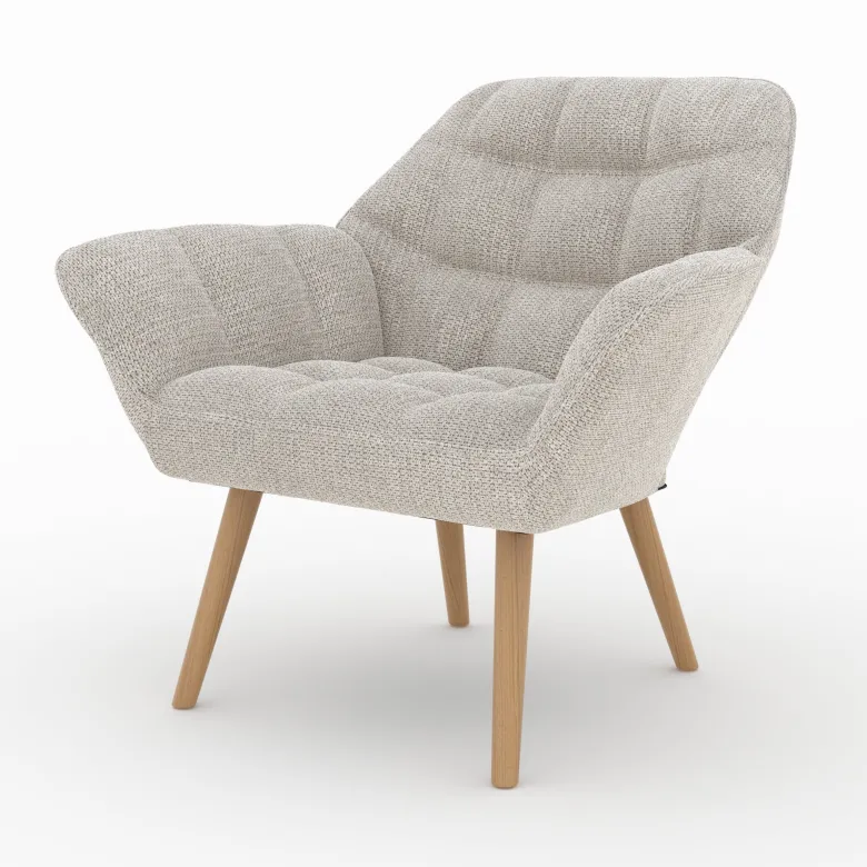 Fauteuil en tissu gris clair et pieds en bois - simba