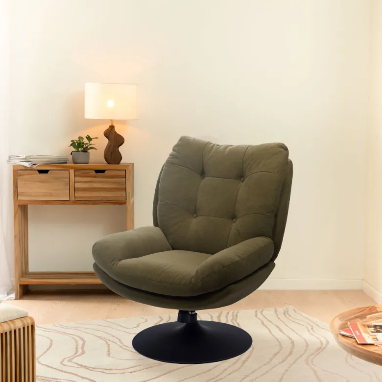 Fauteuil kaki avec piètement noiro Kaki