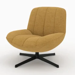 Fauteuil pivotant en tissu effet velours jaune moutarde - elvis