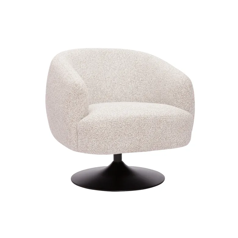 Fauteuil pivotant en tissu effet bouclette beige et métal noir bowie