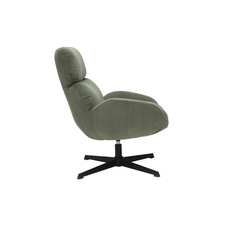 Fauteuil pivotant en tissu velours côtelé vert kaki et métal noir klem